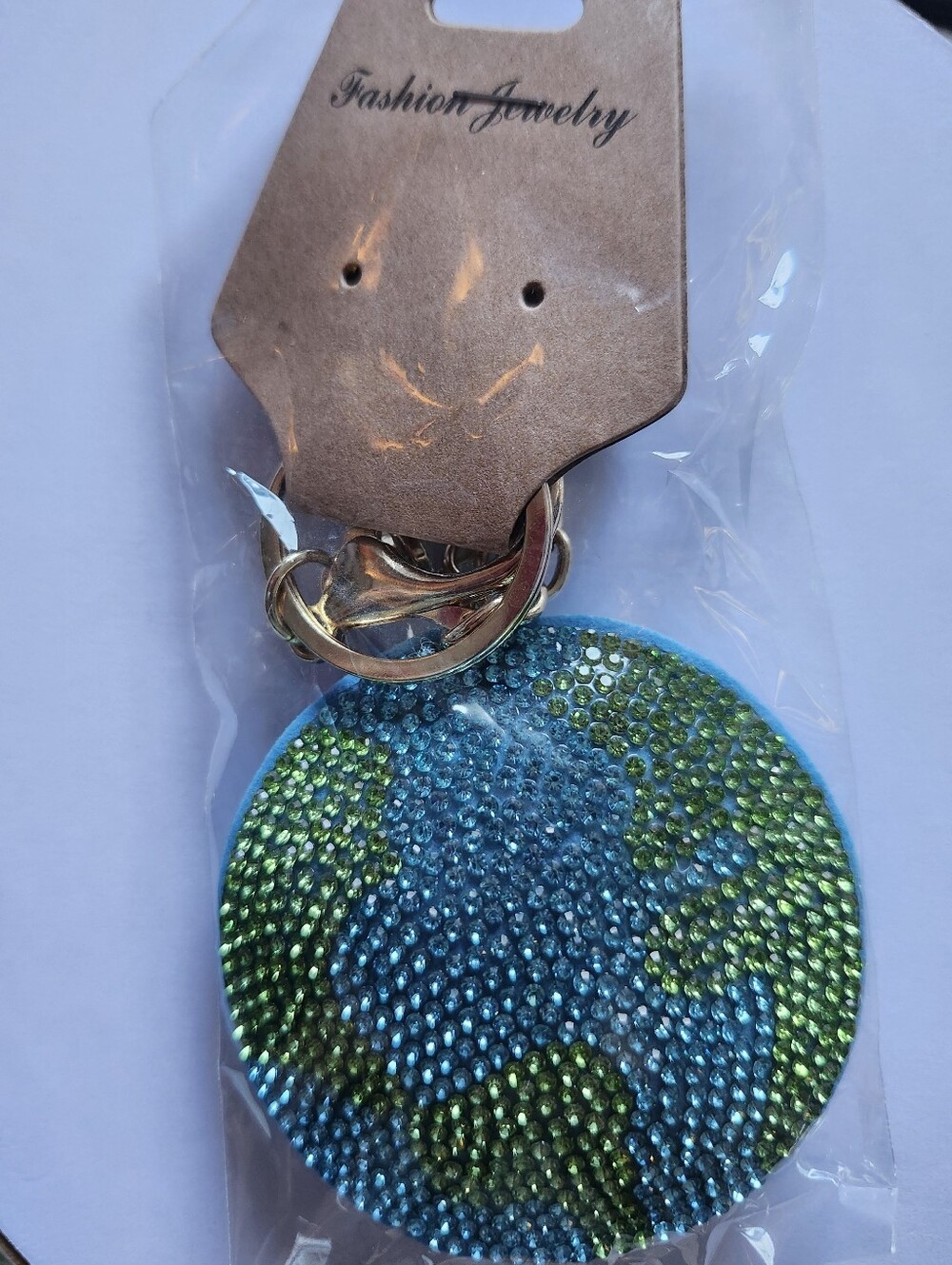 Fashion Jewelry Blue & Green Crystal Globe Keyring Bagcharm NEW
